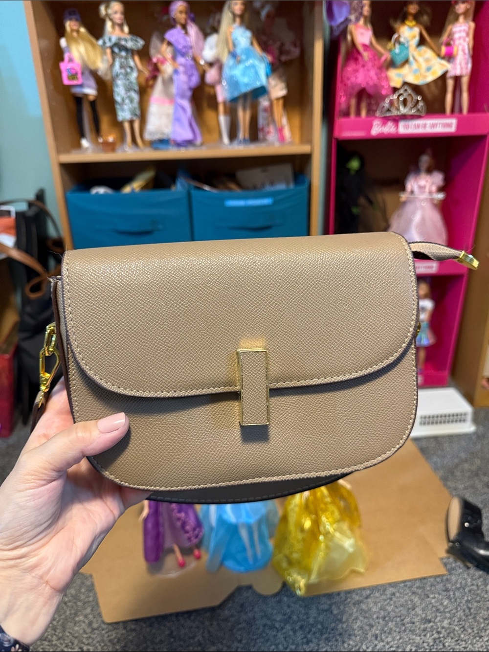 SHEIN Taupe Crossbody Bag with Gold Accent